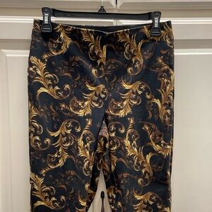 Black ankle pants with gold scroll pattern, TRUTH brand, size S